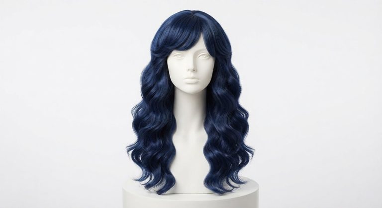 Perruque ondulée bleu nuit